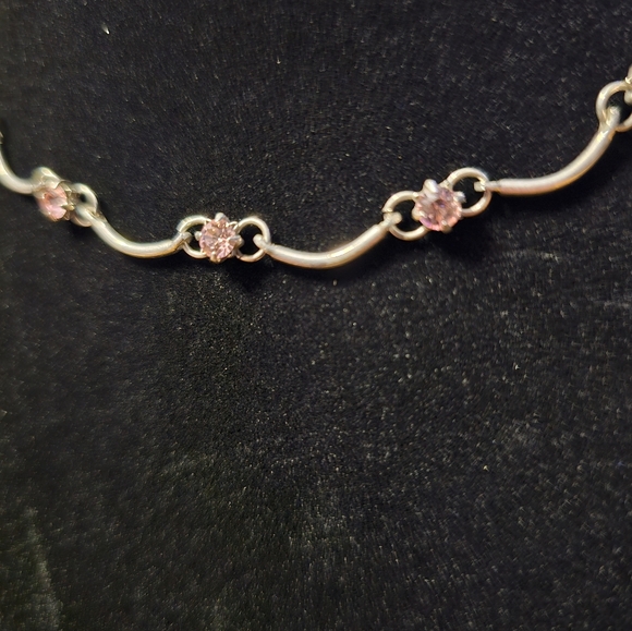 Elegant Silver and Pink Rhinestone Choker Necklace - Picture 4 of 5